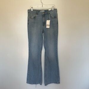 Zara Flare Fit Jeans High Rise Full Length Split New 10